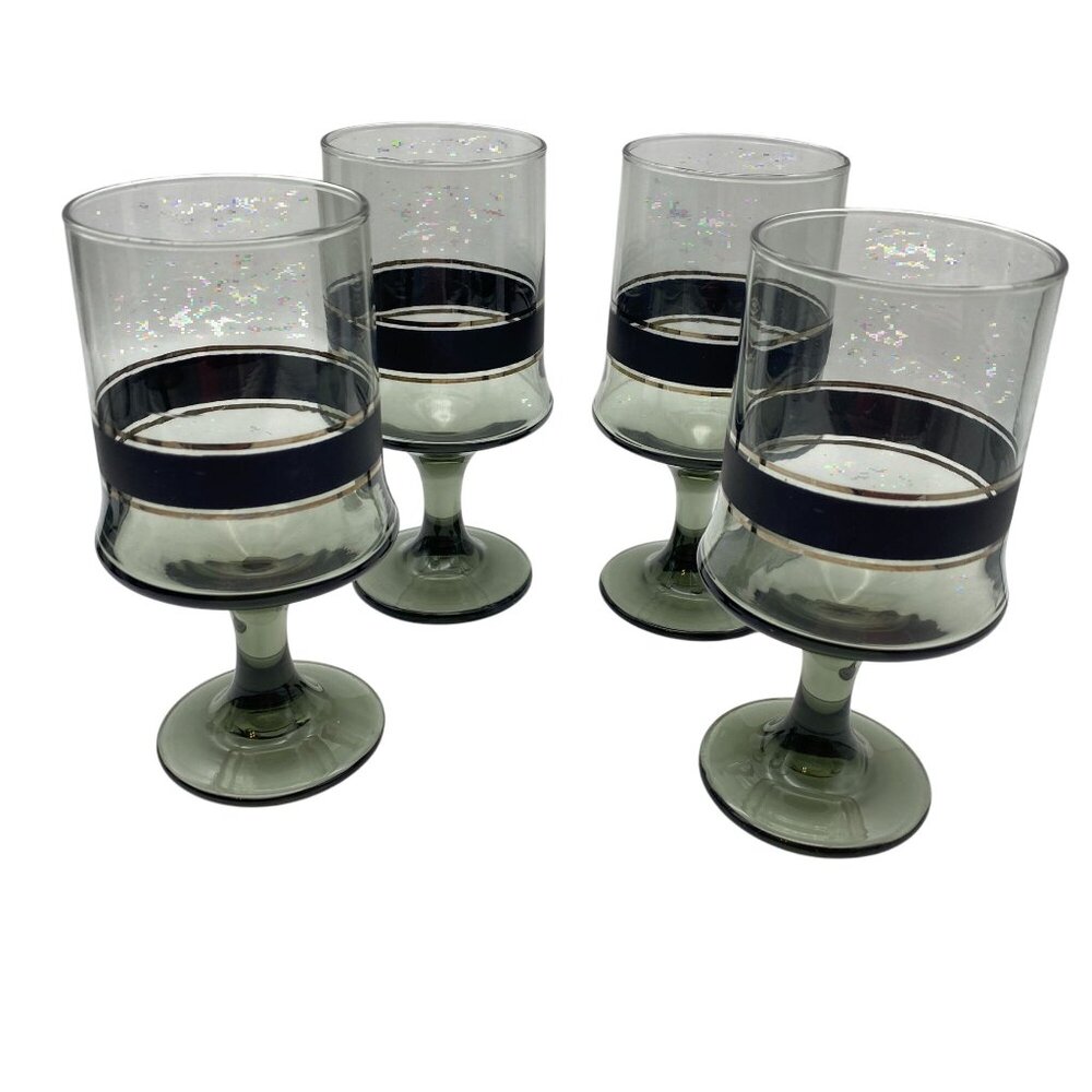 Vintage Libbey‎ smokey grey black Camelot drinking glasses MCM